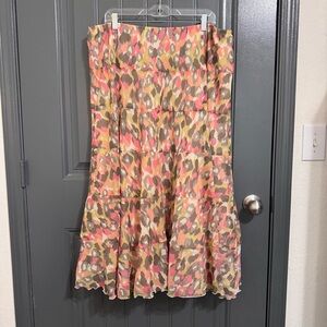 Ruby Rd. Pink and Orange Pattern Boho Midi A-Line Leopard Plus Size Skirt